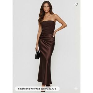 Princess Polly Chocolate Brown Lulita Satin Draped Maxi Dress US 2